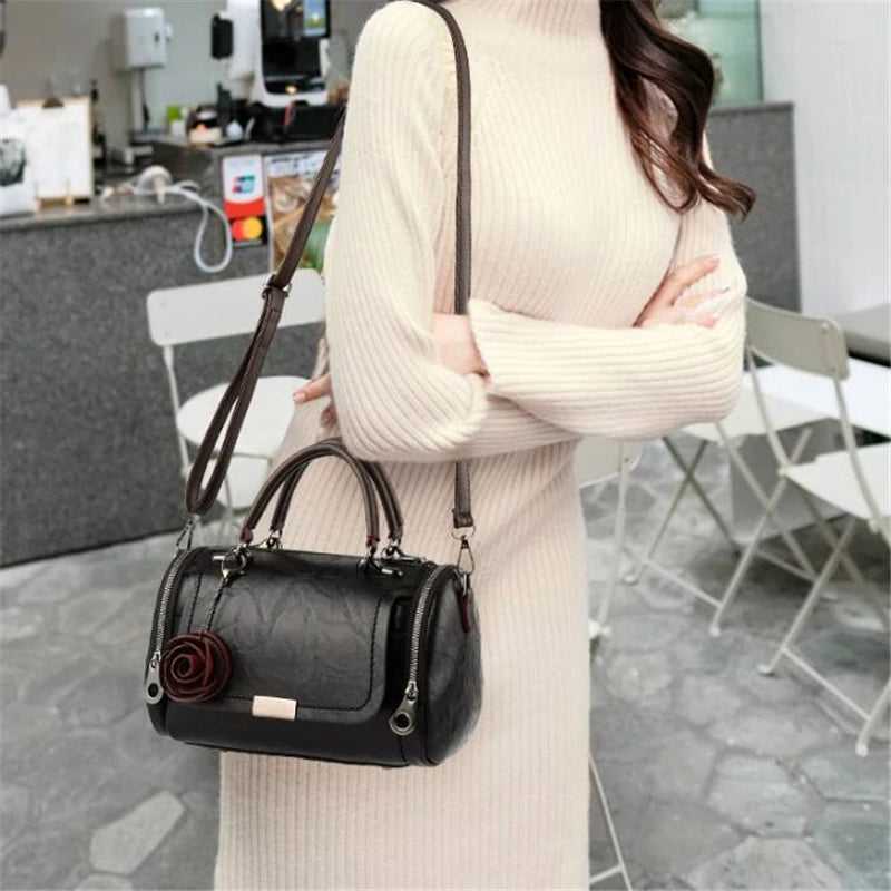 Fashion Women Shoulder Bag with Flower Pendant Ladies Totes Party Purse Boston Handbag Casual Female Messenger Crossbody Bags