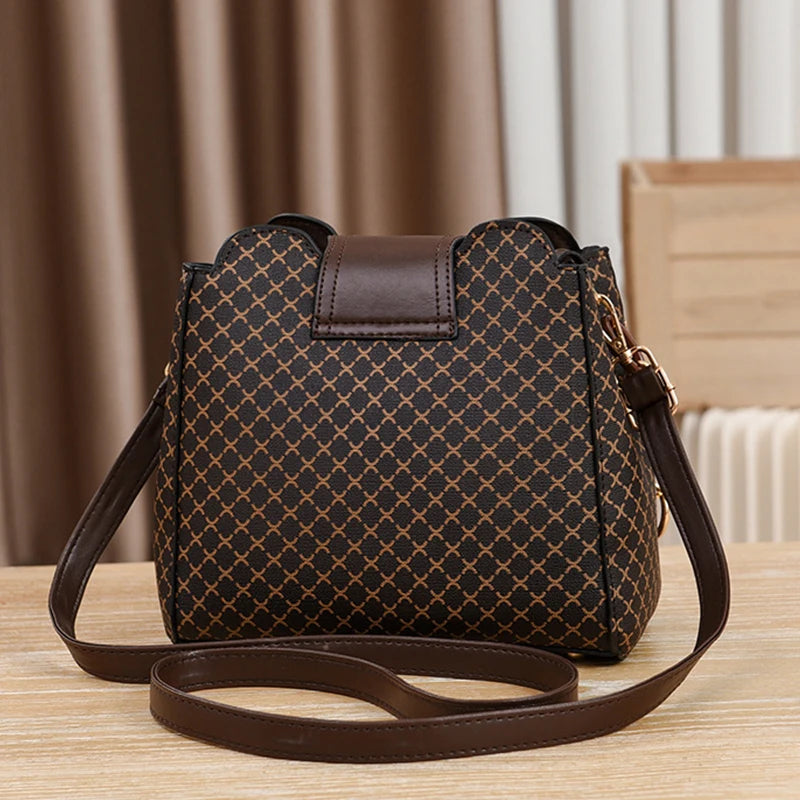 New Women Handbag Bag Luxury Design Bucket Shoulder Crossbody Bag Flip Check Print Large Capacity Single Shoulder Straddle Bag