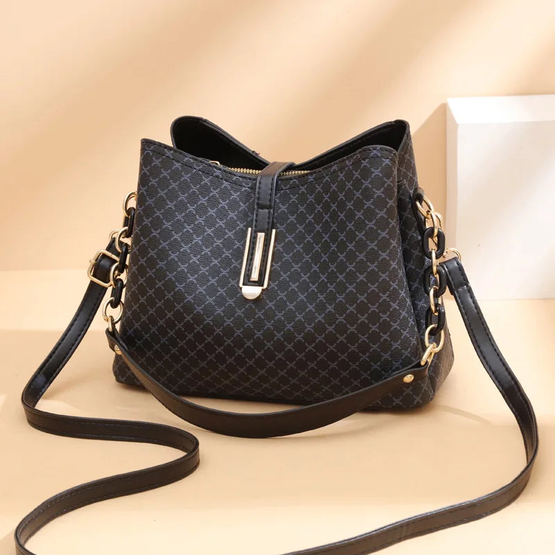 Fashion Bucket Shoulder Bags for Women PU Leather Crossbody Bag Casual Messenger Handbag Embroidery Thread Armpit Bag