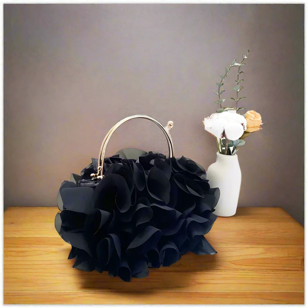 Luxury Silks Flower Clutch Tote Bag Ladies Bridal Handbag Metal Handle Women Wedding Satin Purse